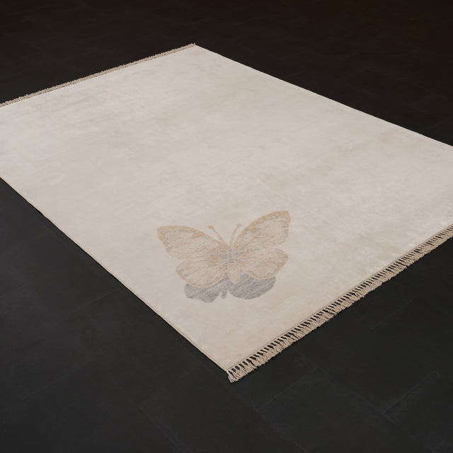 Hatıl Serisi Kelebek Desenli Tencel Doğal Tezgah Dokuma Halı, krem, 170x240 cm — Halıcızade