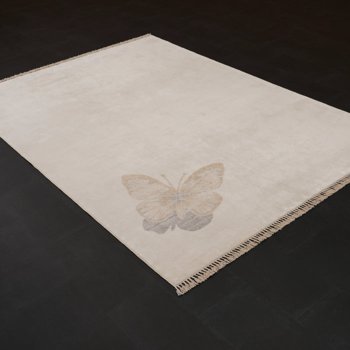 Hatıl Serisi Kelebek Desenli Tencel Doğal Tezgah Dokuma Halı, krem, 170x240 cm — Halıcızade
