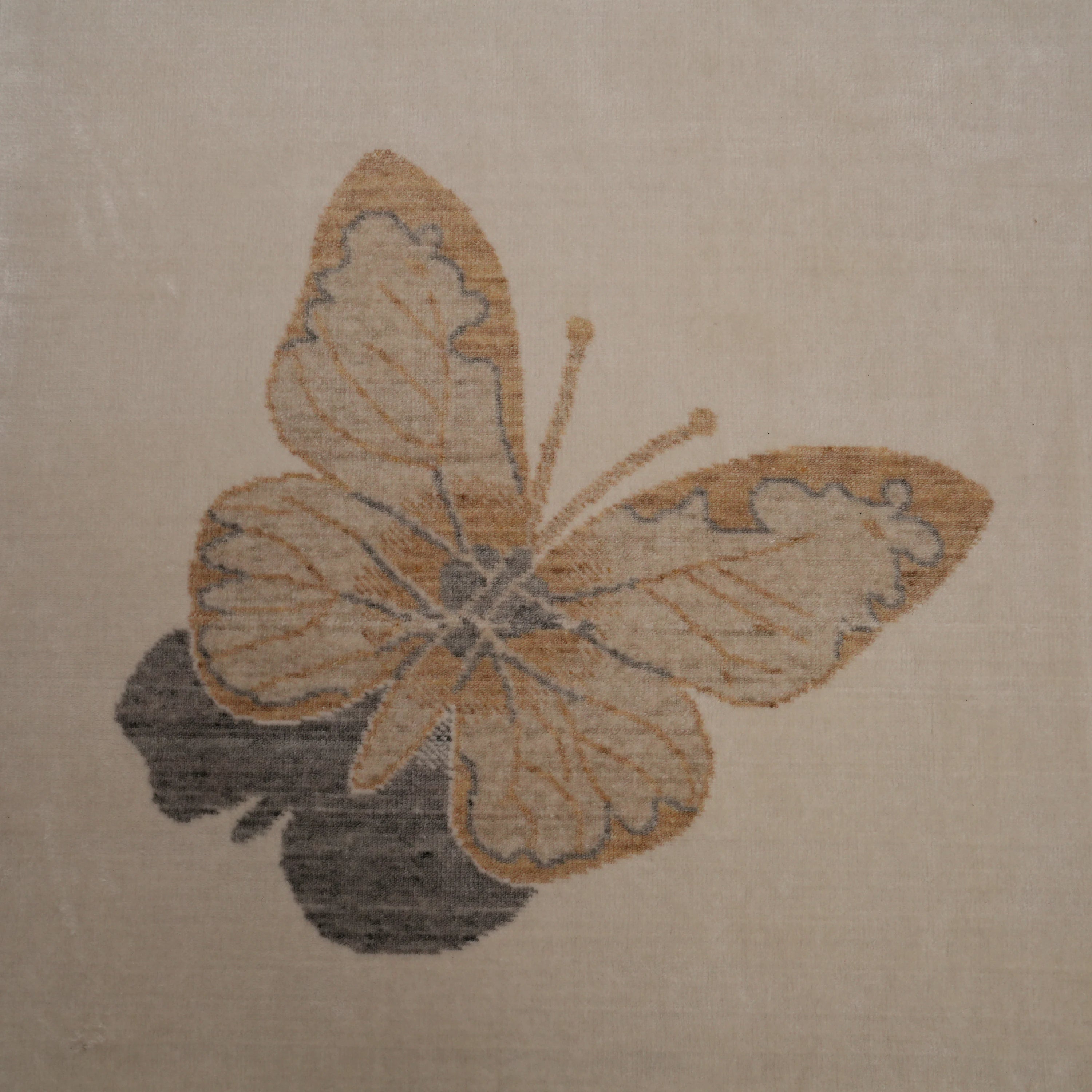 Hatıl Series Butterfly Patterned Tencel Natural Loom-Woven Rug