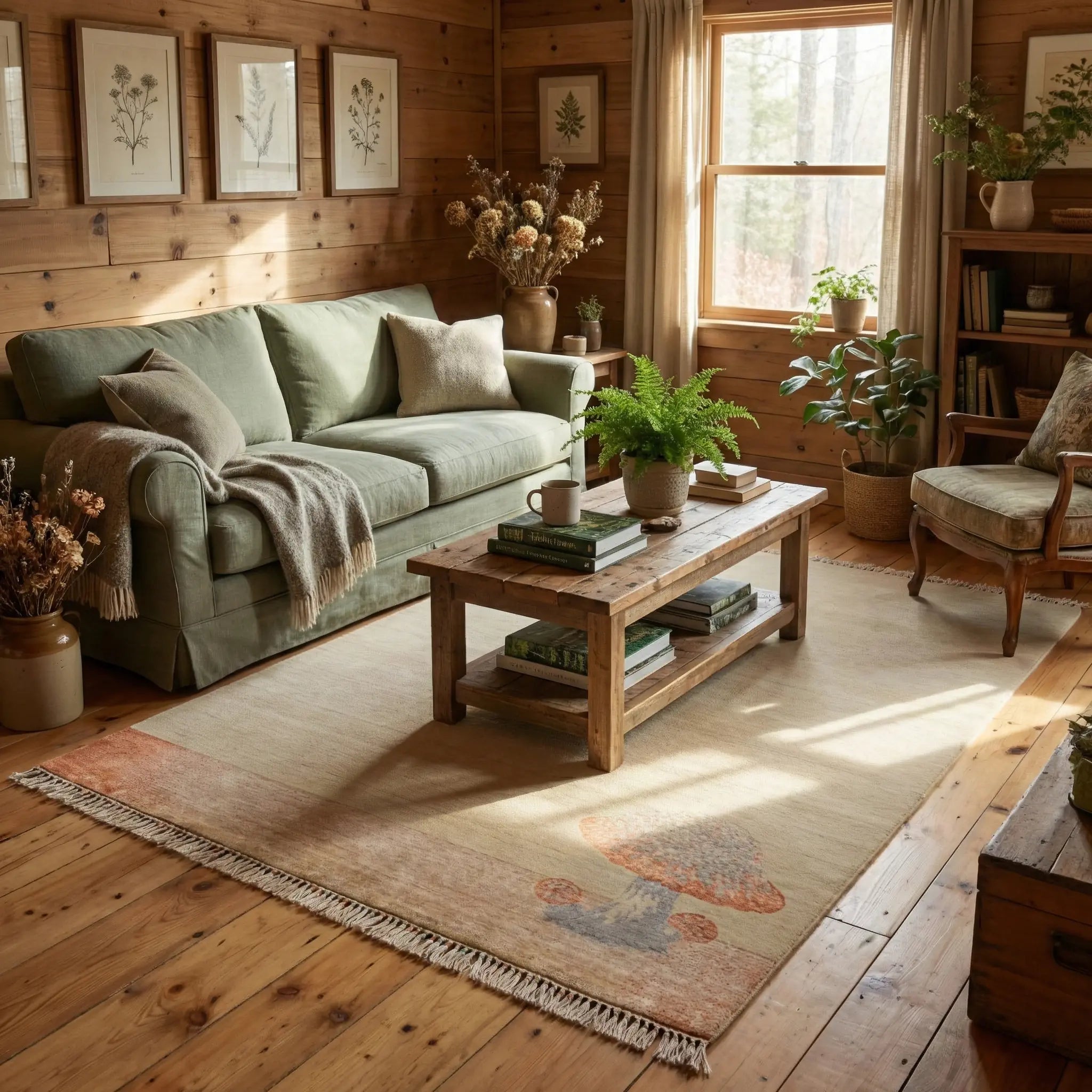 Hatıl Serisi Mantar Desenli Doğal Yün Tezgah Dokuma Halı