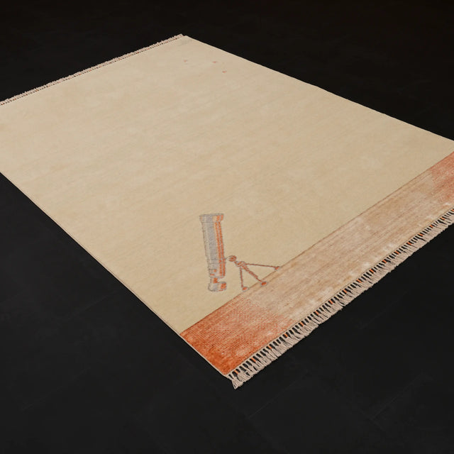 Hatıl Serisi Teleskop Desenli Doğal Yün Tezgah Dokuma Halı, krem, 170x240 cm — Halıcızade