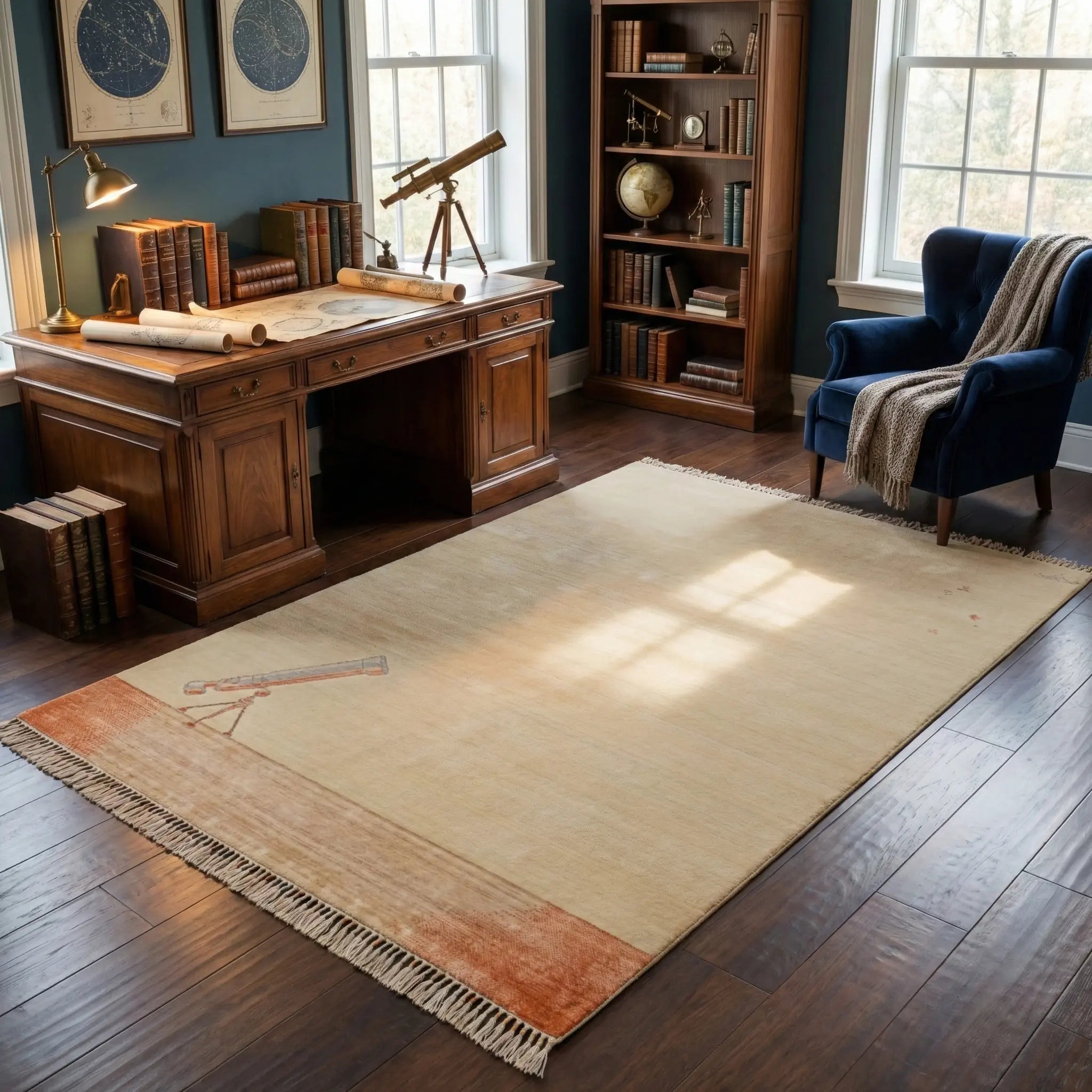 Hatıl Serisi Teleskop Desenli Doğal Yün Tezgah Dokuma Halı