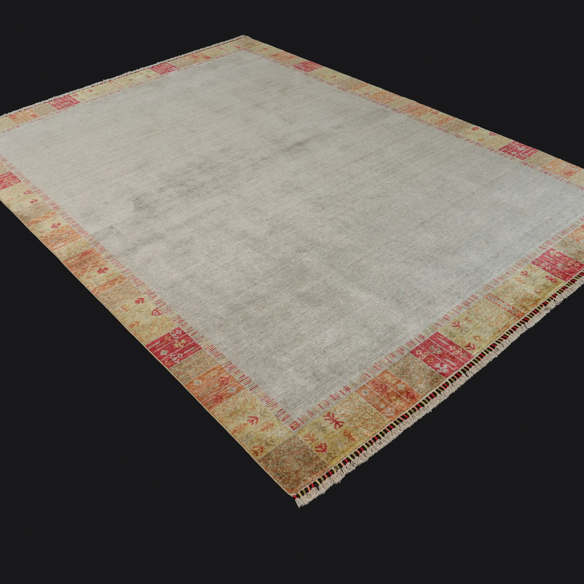 Heritage Serisi Çerçeve Desenli Krem Tencel Tezgah Dokuma Halı, 170x240 – 200x290 cm — Halıcızade