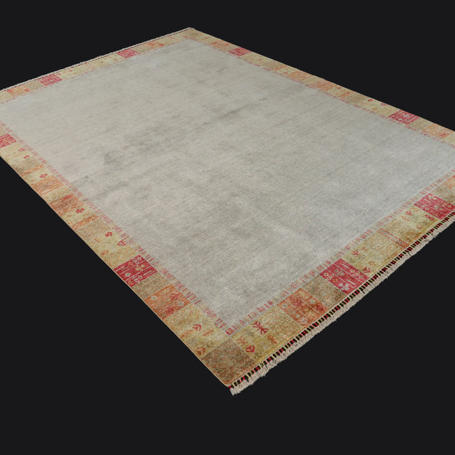 Heritage Serisi Çerçeve Desenli Krem Tencel Tezgah Dokuma Halı, 170x240 – 200x290 cm — Halıcızade