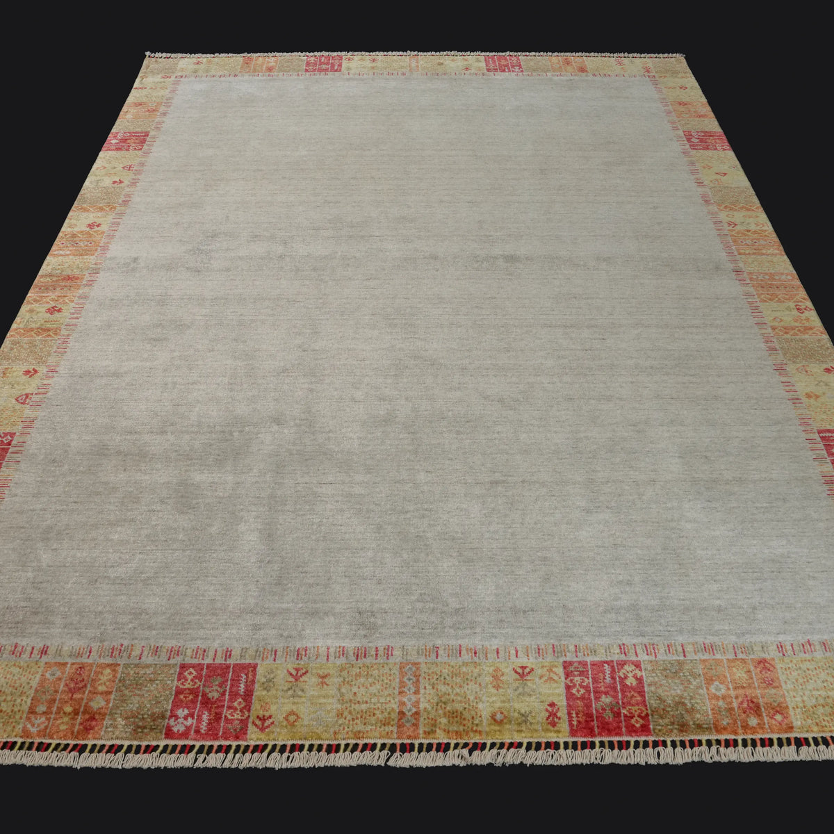Heritage Serisi Çerçeve Desenli Krem Tencel Tezgah Dokuma Halı — 170x240, 200x290 cm