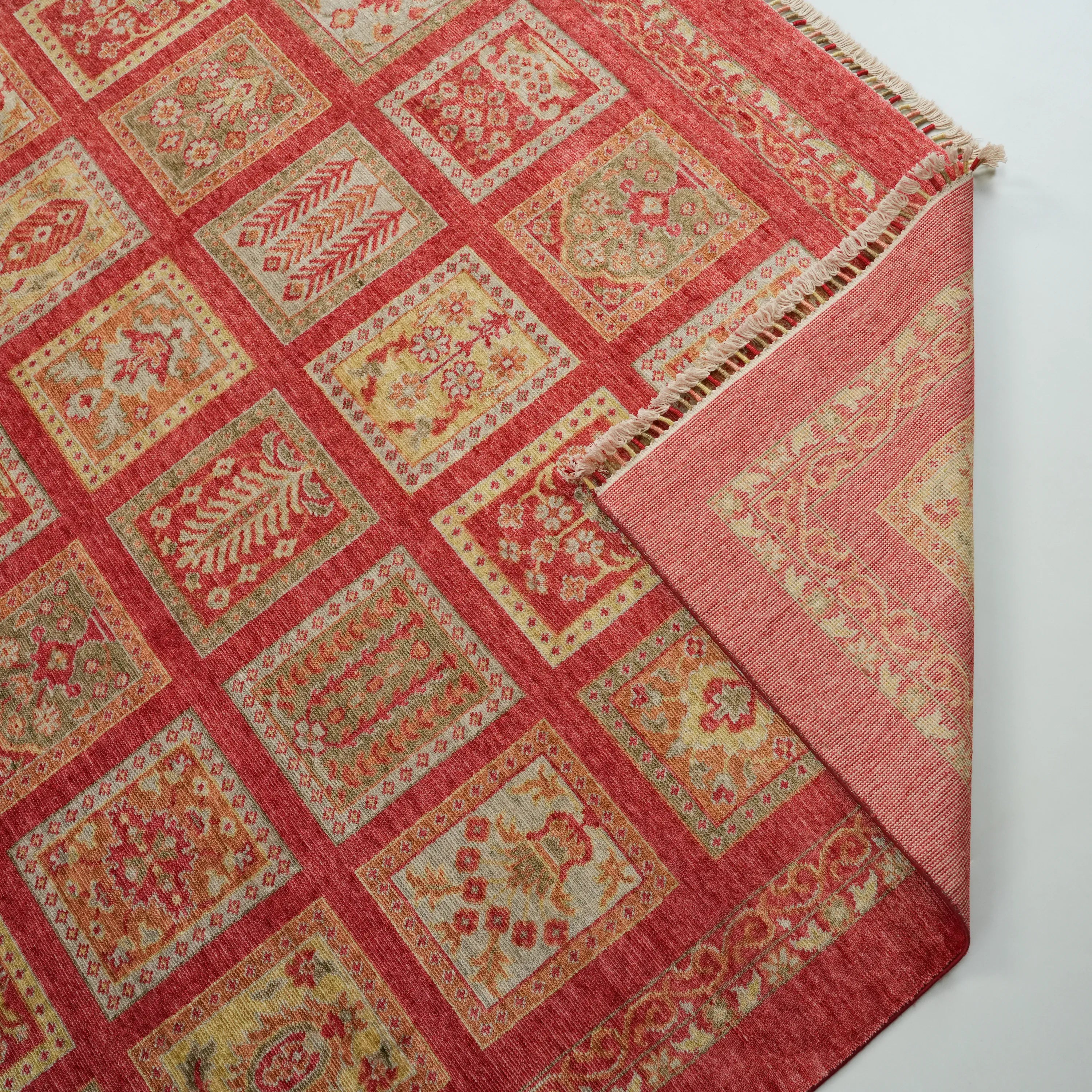Heritage Series Authentic Patterned Red Tencel Loom Woven Rug