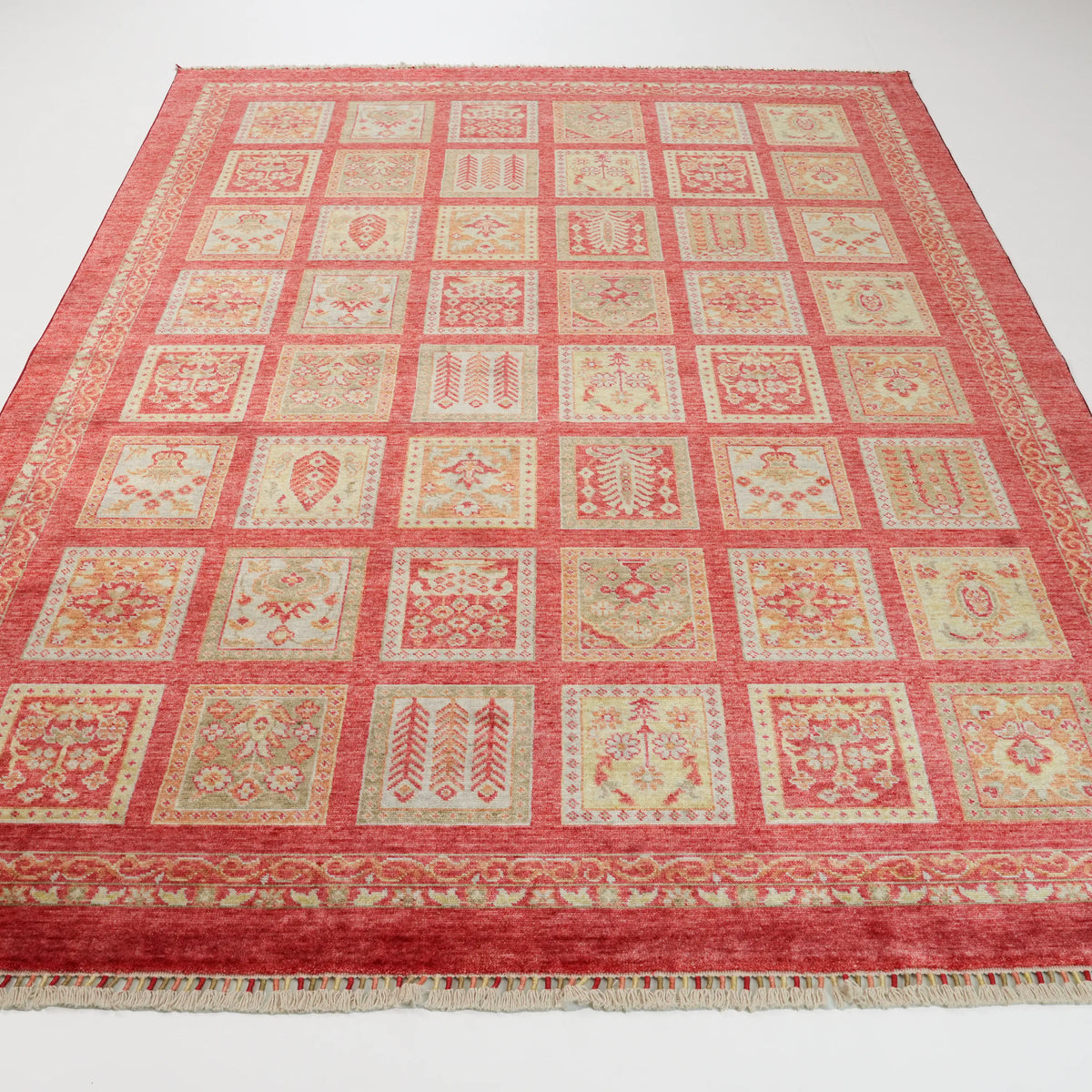 Heritage Serisi Otantik Desenli Kırmızı Tencel Tezgah Dokuma Halı — 170x240, 200x290 cm