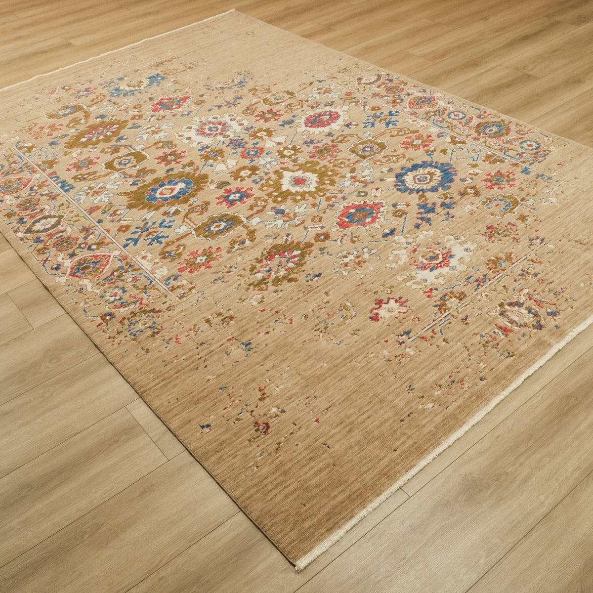 Heritage Serisi Vintage Desenli Tezgah Dokuma Çiçekli Halı, vizon, 200x300 cm — Halıcızade
