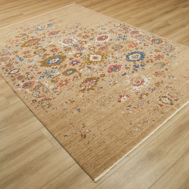 Heritage Serisi Vintage Desenli Tezgah Dokuma Çiçekli Halı, vizon, 200x300 cm — Halıcızade