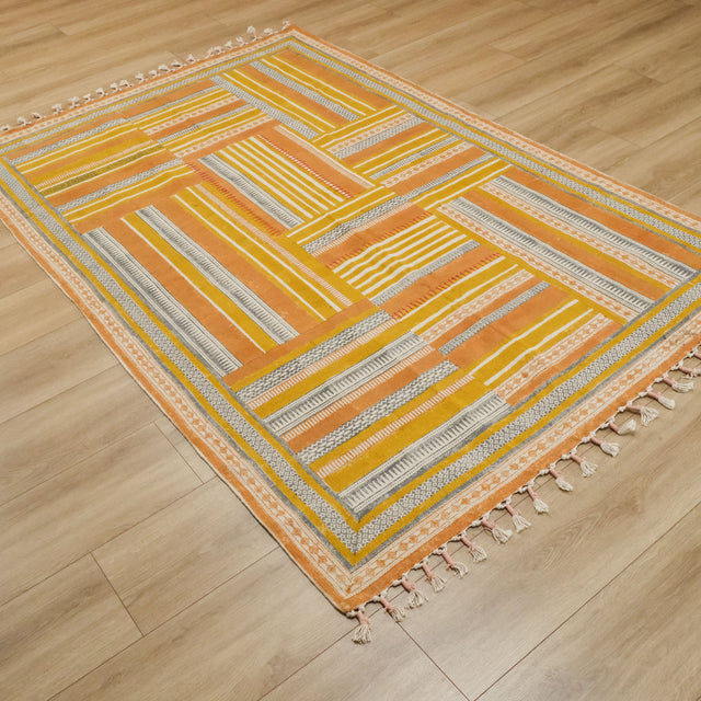 Holi Serisi El Dokuma Geometrik Desenli Sarı Kilim, 80x150 – 160x230 cm — Halıcızade
