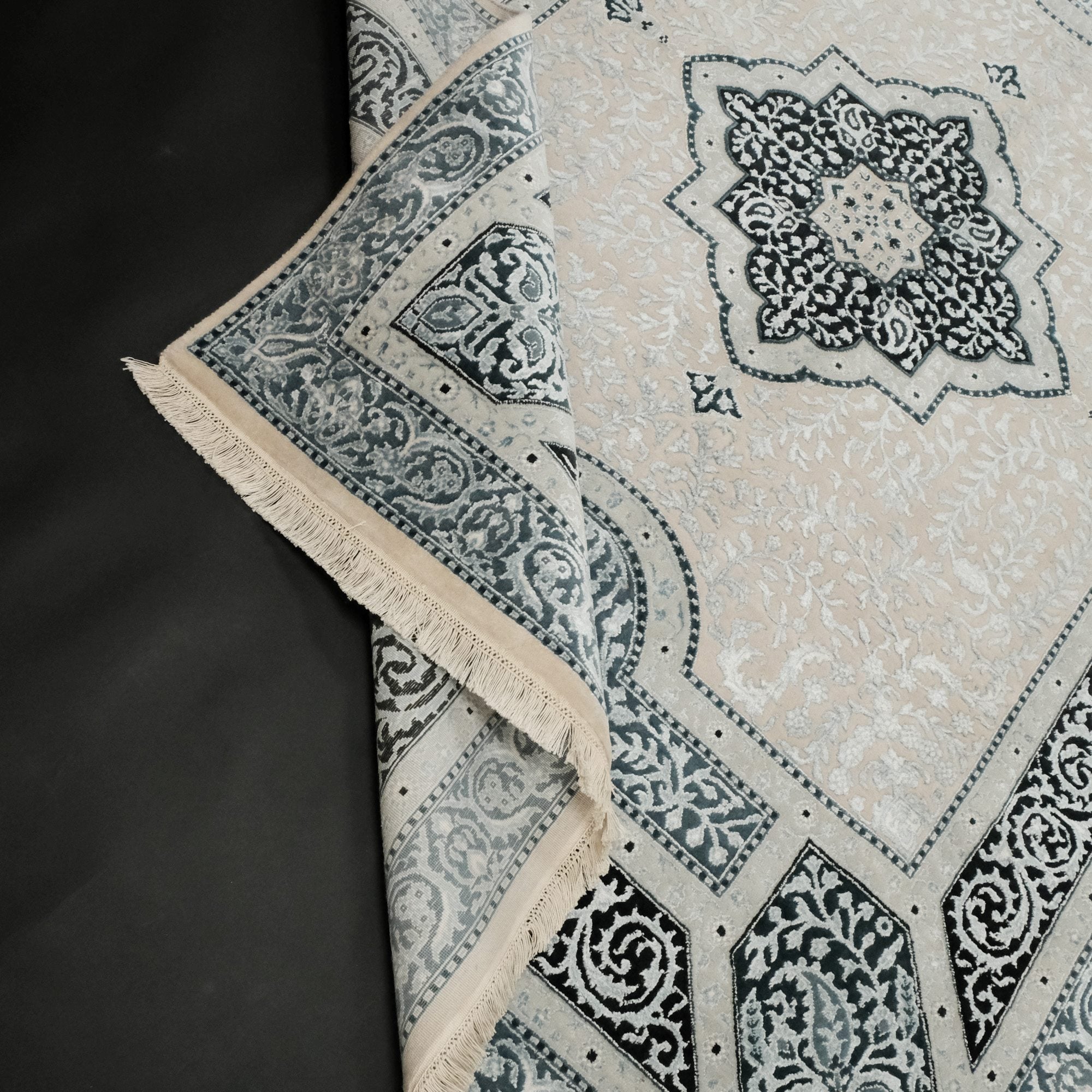 Hümayun Series Anatolian Patterned Blue Hand-Woven Carpet