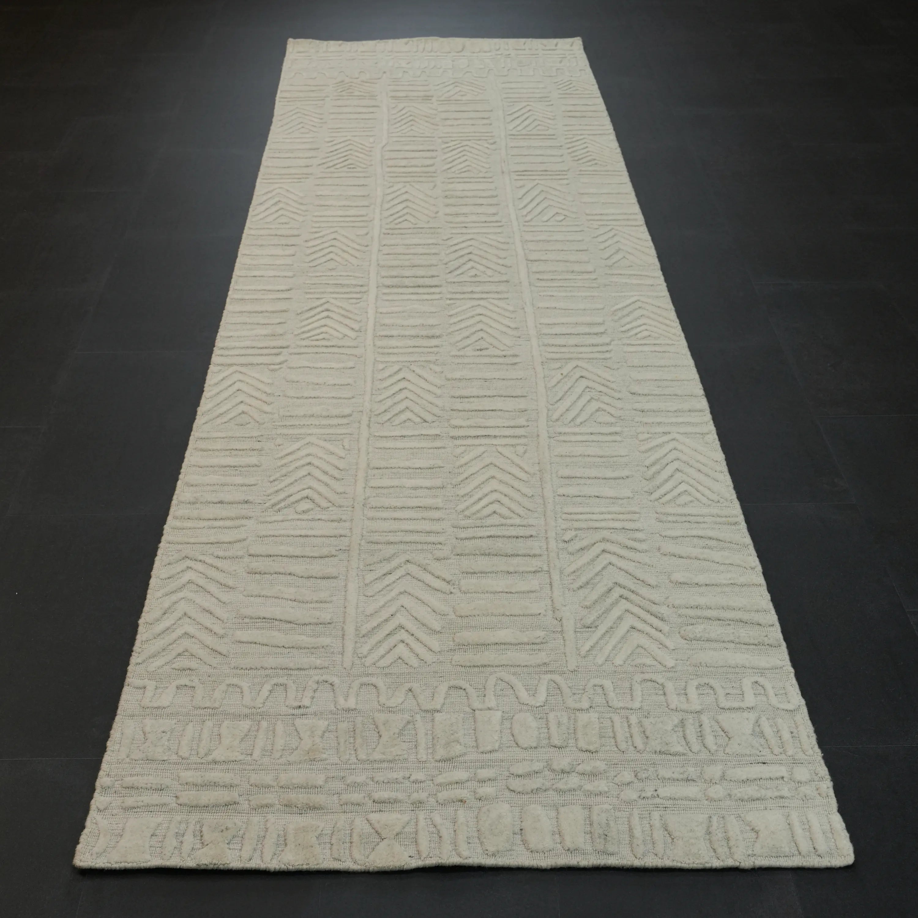 Ihlara Series Handwoven Geometric Patterned Wool Cream Rug
