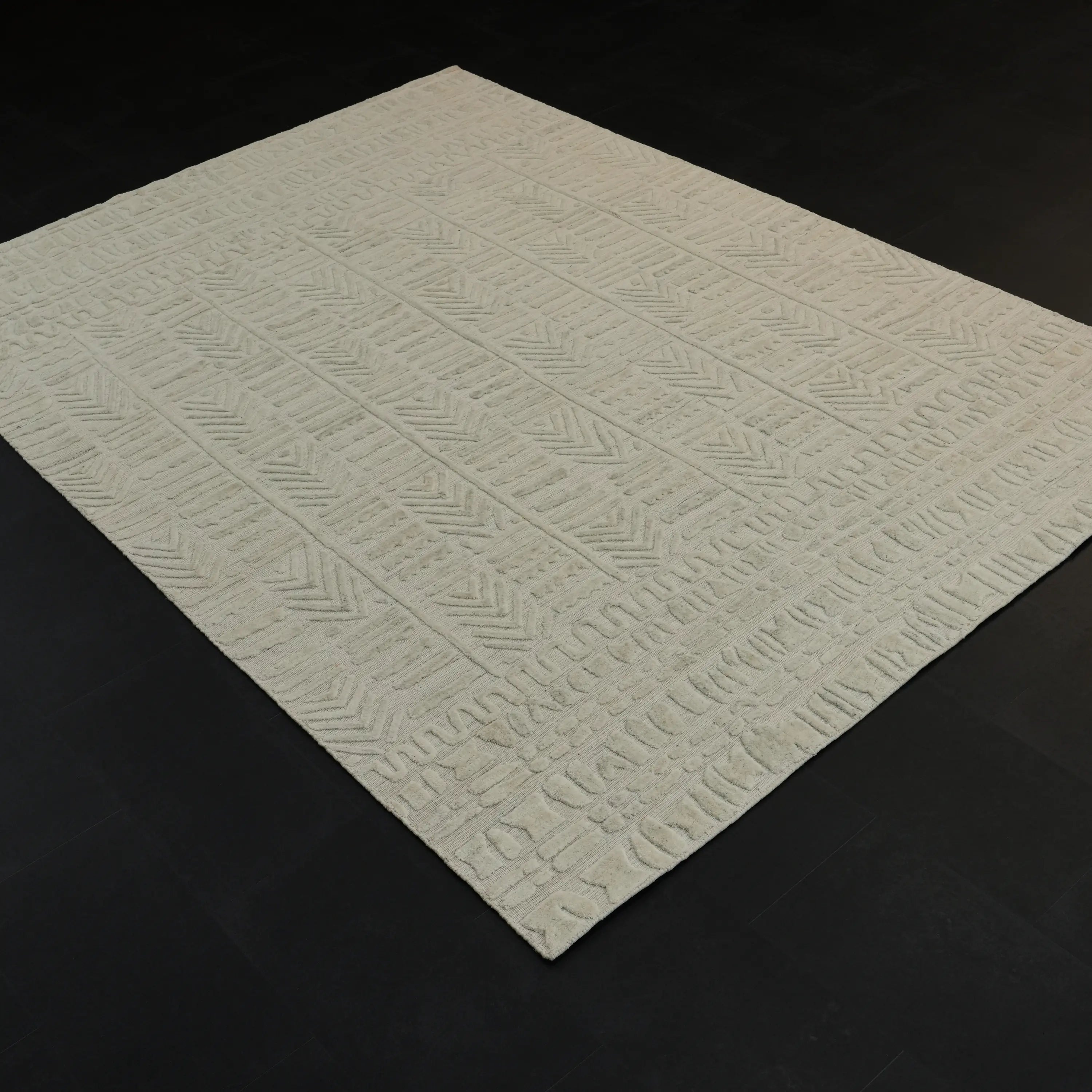 Ihlara Series Handwoven Geometric Patterned Wool Cream Rug