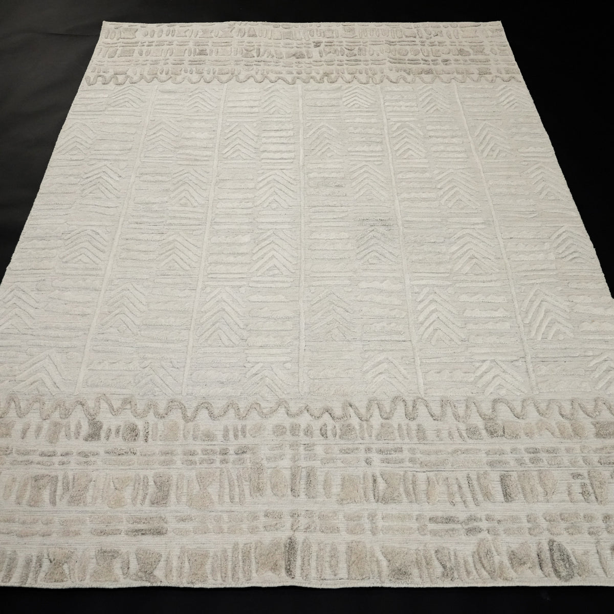 Ihlara Serisi Tezgah Dokuma Geometrik Desenli Krem Yün Bambu Halı — 80x150, 120x180, 80x300, 170x240 cm