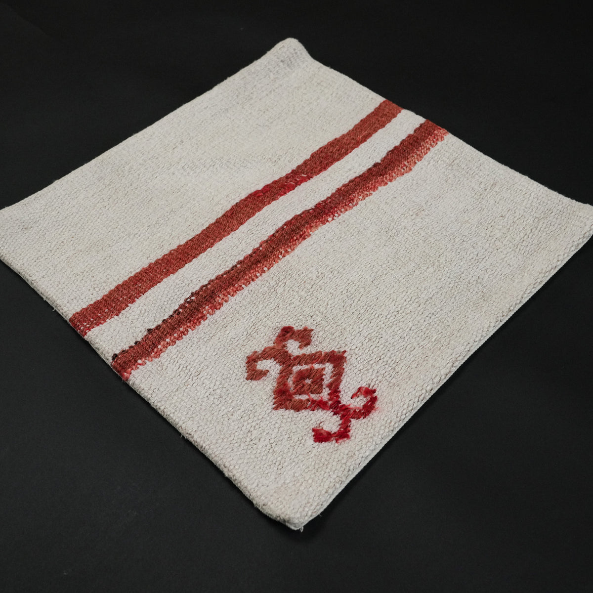 Cream Striped Handwoven Wool Cushion Covers, Set of Two, 38x39 cm — Halıcızade