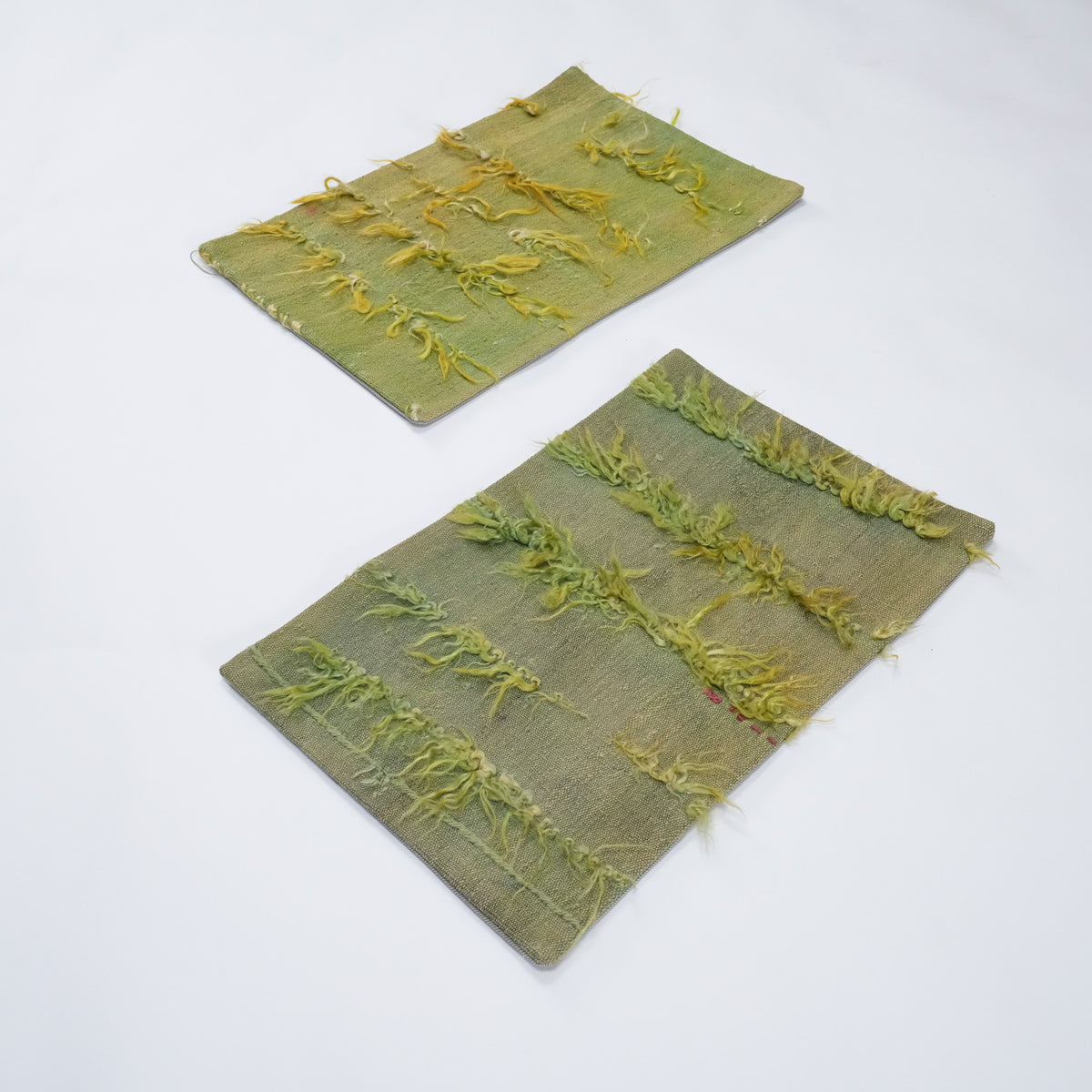 Green Plain Handwoven Wool Cushion Covers, Set of Two, 40x60 cm — Halıcızade