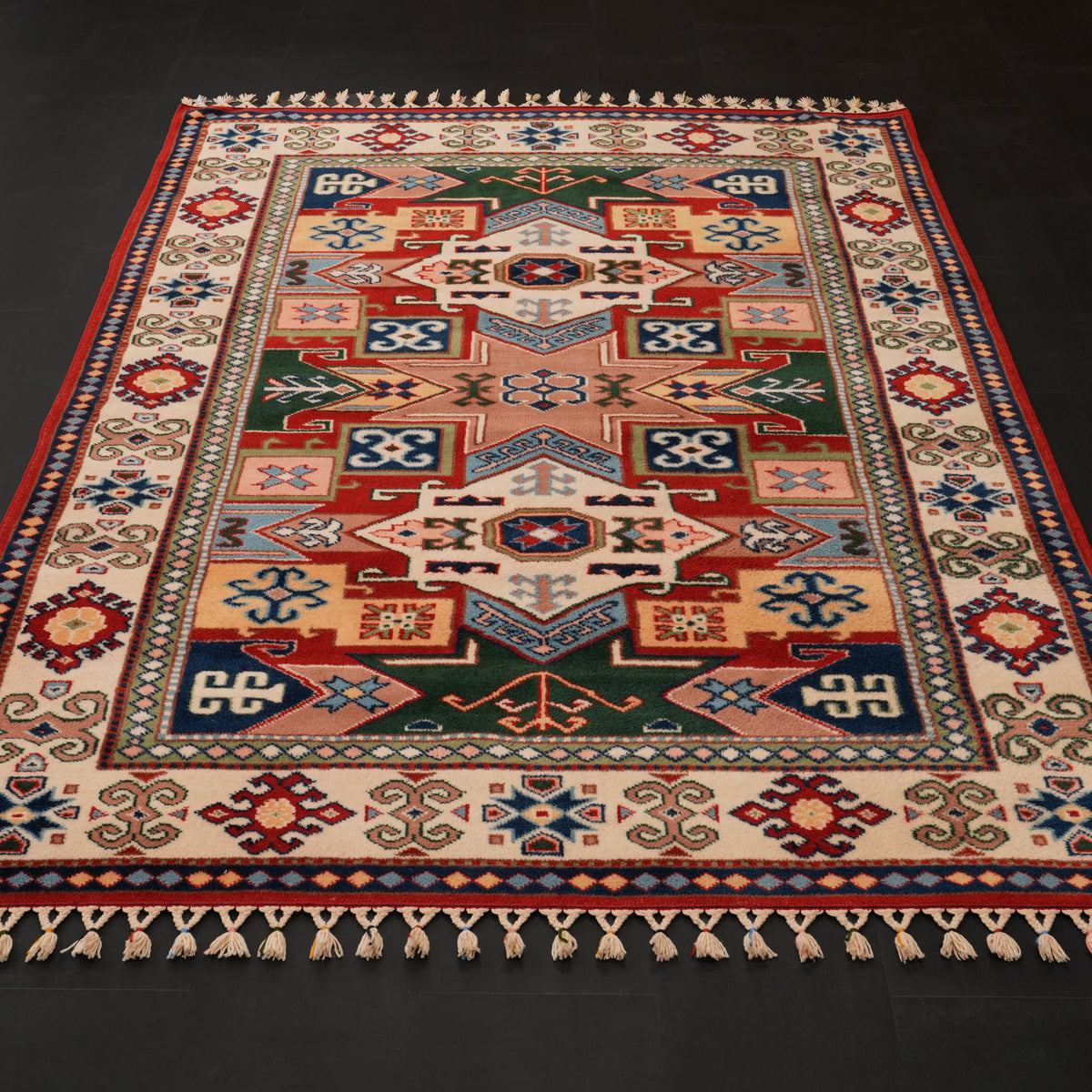 İkinci El Anadolu Desenli El Dokuma Krem Yün Yörük Halısı — 161x228 cm