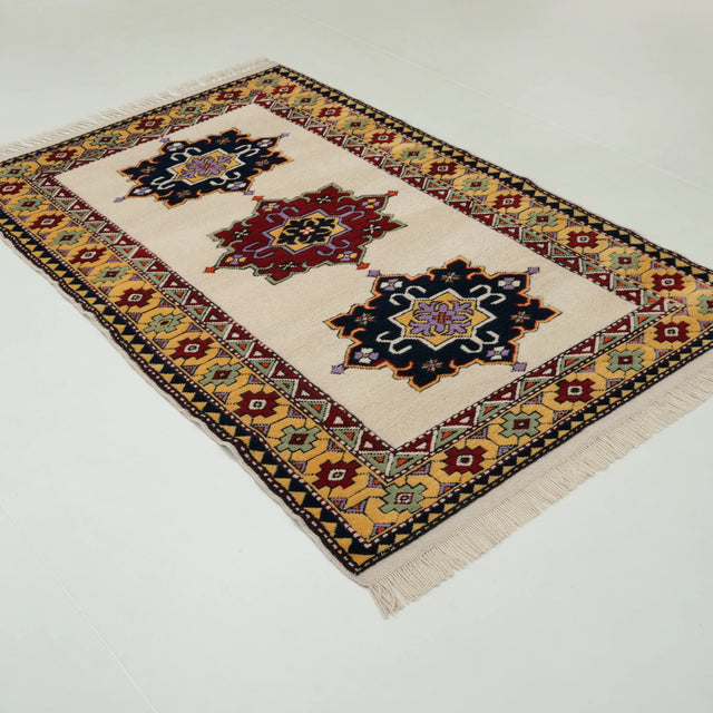 İkinci El Anadolu Desenli El Dokuma Rengarenk Yün Yörük Halısı, 126x202 cm — Halıcızade