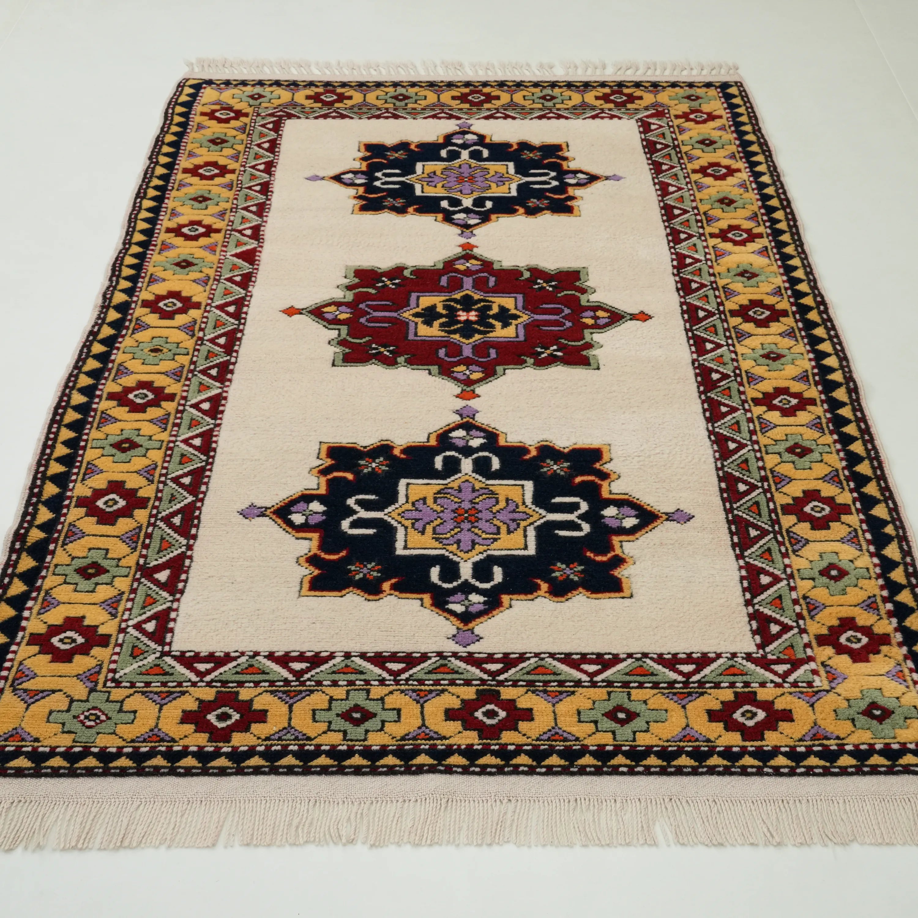 İkinci El Anadolu Desenli El Dokuma Rengarenk Yün Yörük Halısı