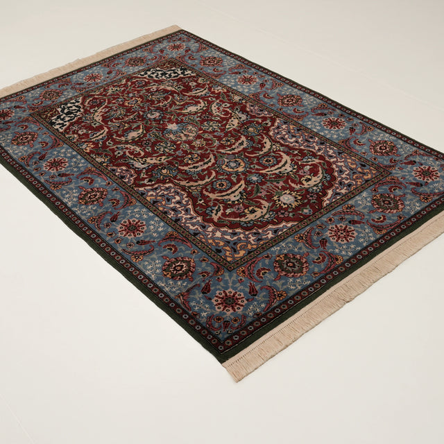 İkinci El Hereke Çeşmi Bülbül Desenli El Dokuma Lacivert Yün Halı, 126x178 cm — Halıcızade