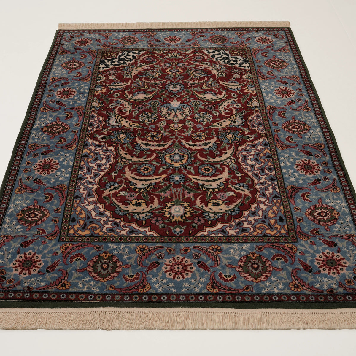 İkinci El Hereke Çeşmi Bülbül Desenli El Dokuma Lacivert Yün Halı — 126x178 cm
