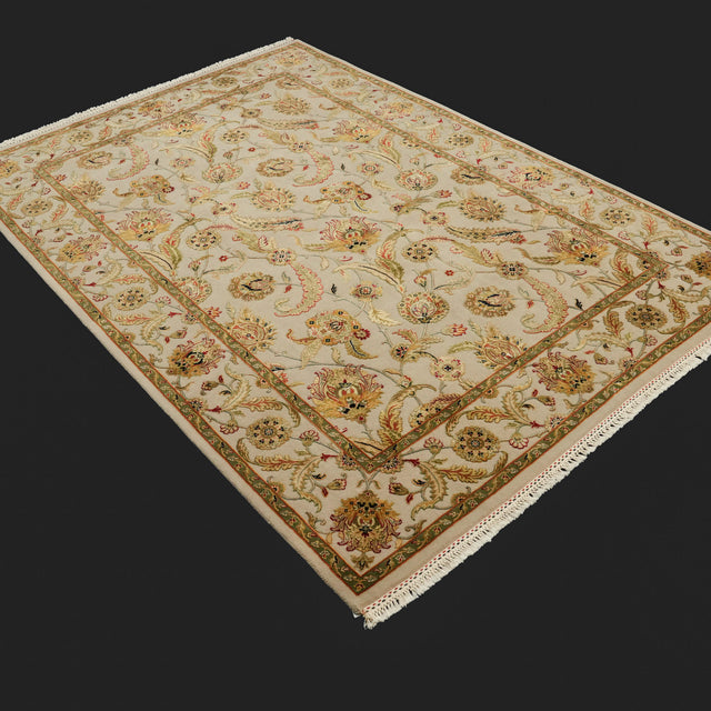 Jaipur Serisi El Dokuma İpekli Uşak Desenli Gri - Yeşil Halı, 170x244 cm — Halıcızade