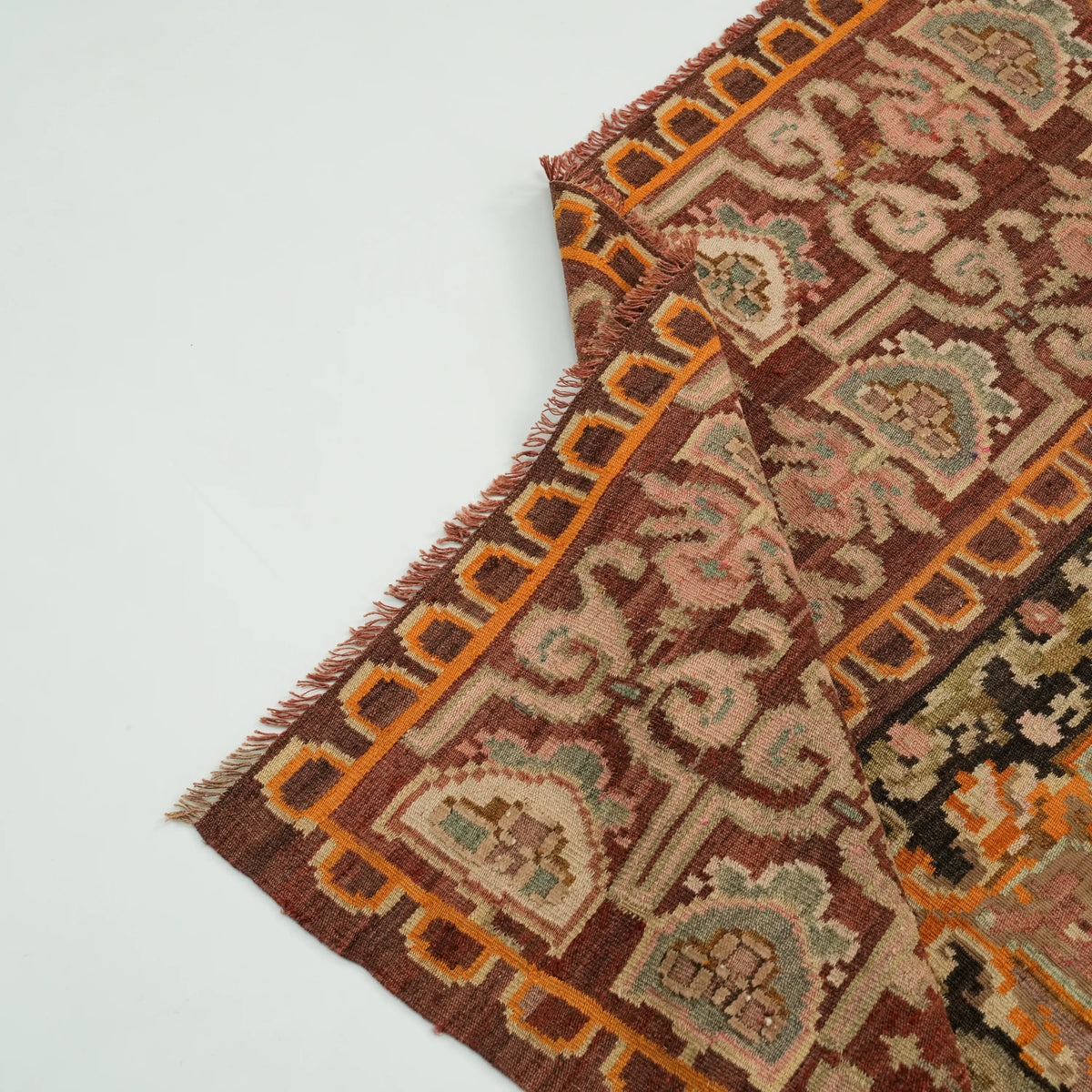 Karabağ Desenli El Dokuma Kahverengi Kilim — etnik desenli