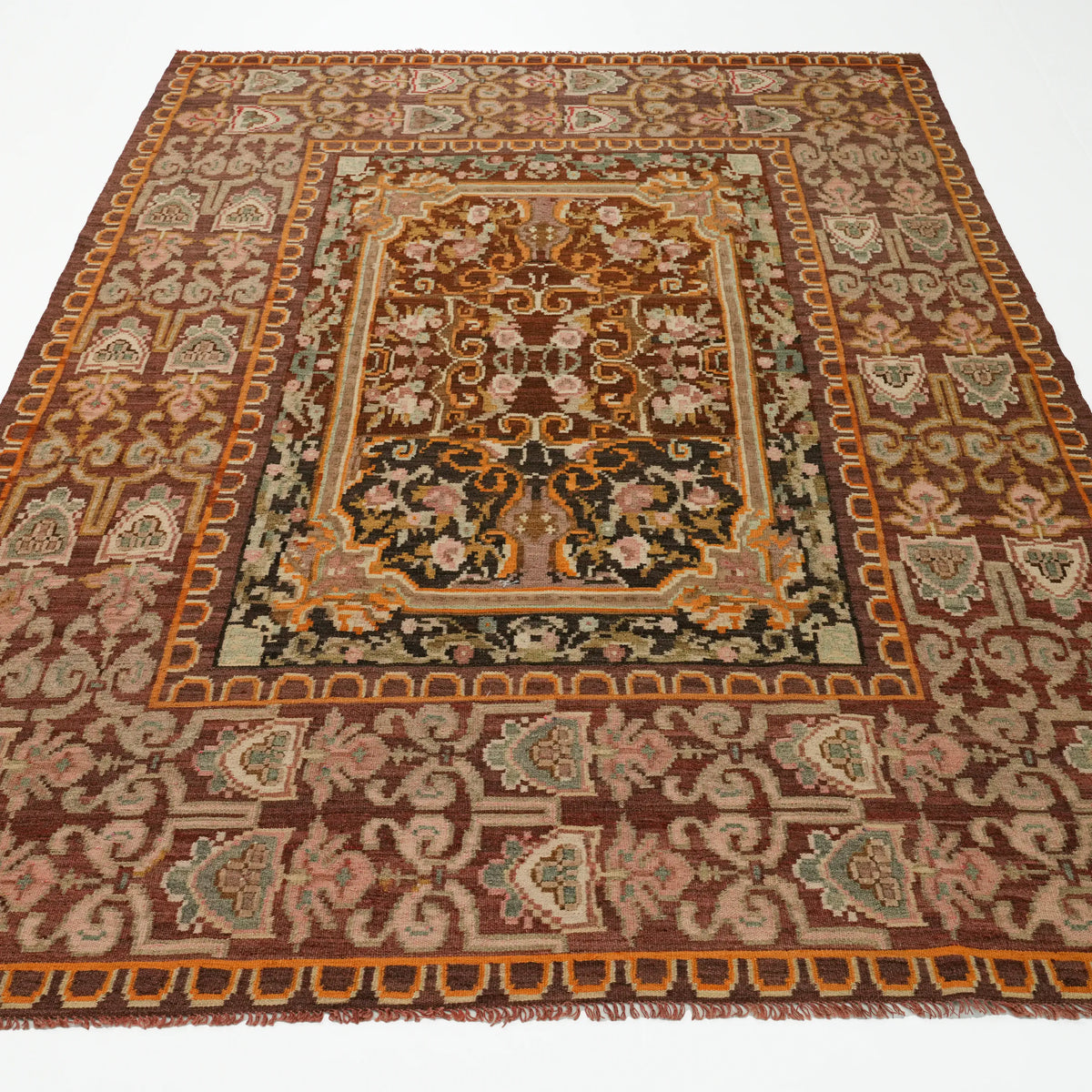 Karabağ Desenli El Dokuma Kahverengi Kilim — 165x247 cm