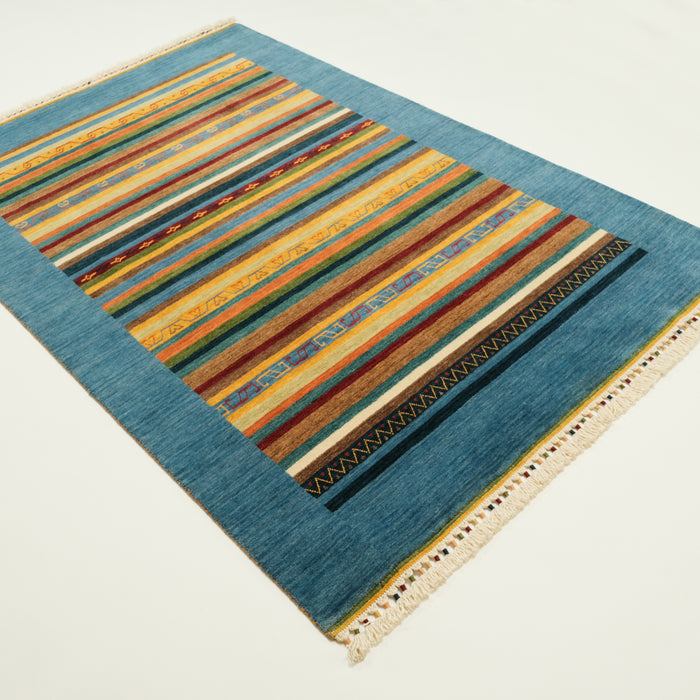 Karnaval Serisi Tezgah Dokuma Şal Desenli Mavi Halı, 60x90 – 150x217 cm — Halıcızade
