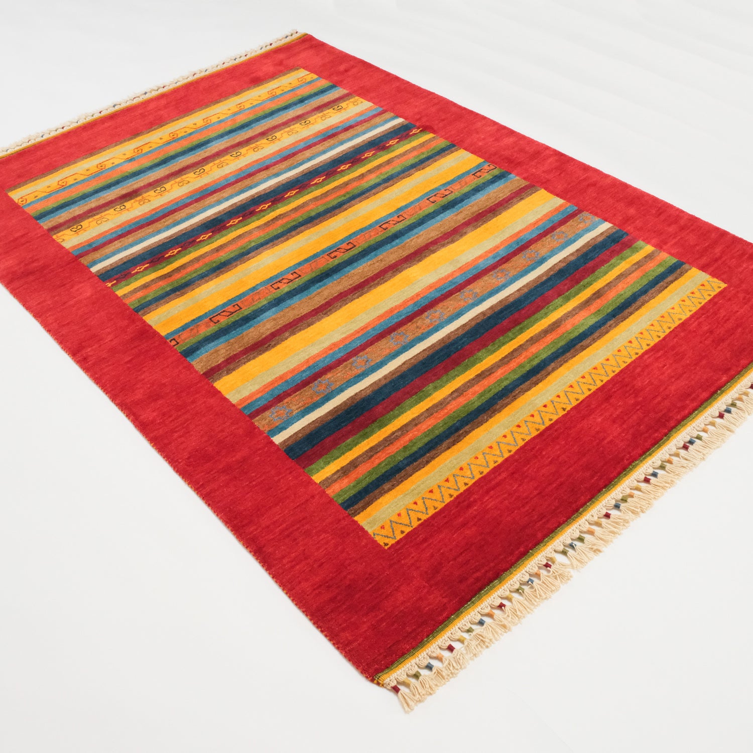 Karnaval Serisi Şal Desenli Tezgah Dokuma Etnik Genç Odası Halısı, kırmızı, 60x90 – 153x217 cm — Halıcızade