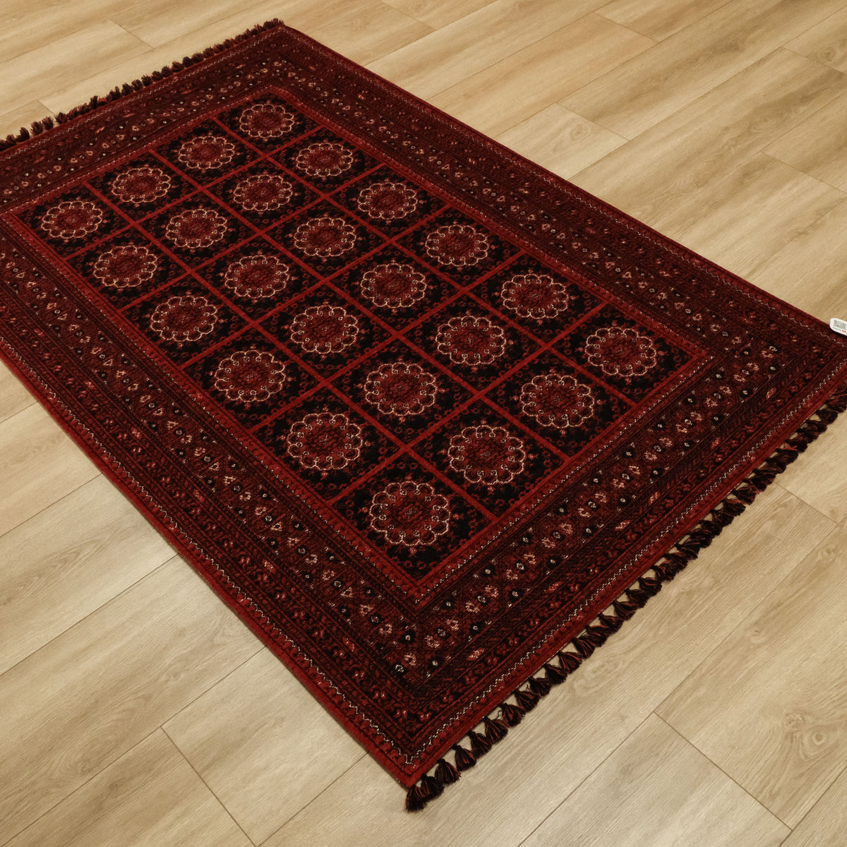 Kehribar Serisi Afgan Desenli Makine Dokuma Bordo Halı, 80x150 – 200x300 cm — Halıcızade