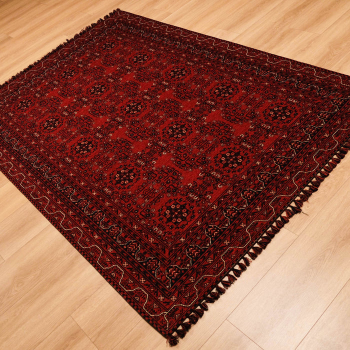 Kehribar serisi Afgan desenli makine dokuma akrilik halı, bordo, 80x150 cm — Halıcızade