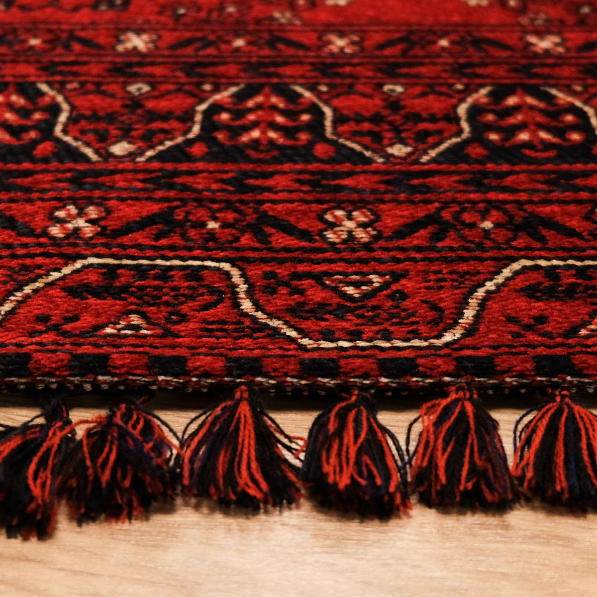 Kehribar Serisi Bordo Renkli Makine Dokuma Afgan Desenli Akrilik Halı — salon halısı