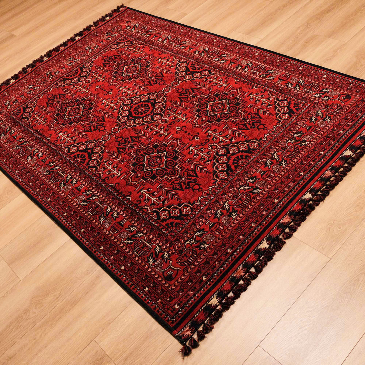 Kehribar Serisi Bordo Renkli Makine Dokuma Afgan Desenli Halı, 80x150 – 200x300 cm — Halıcızade