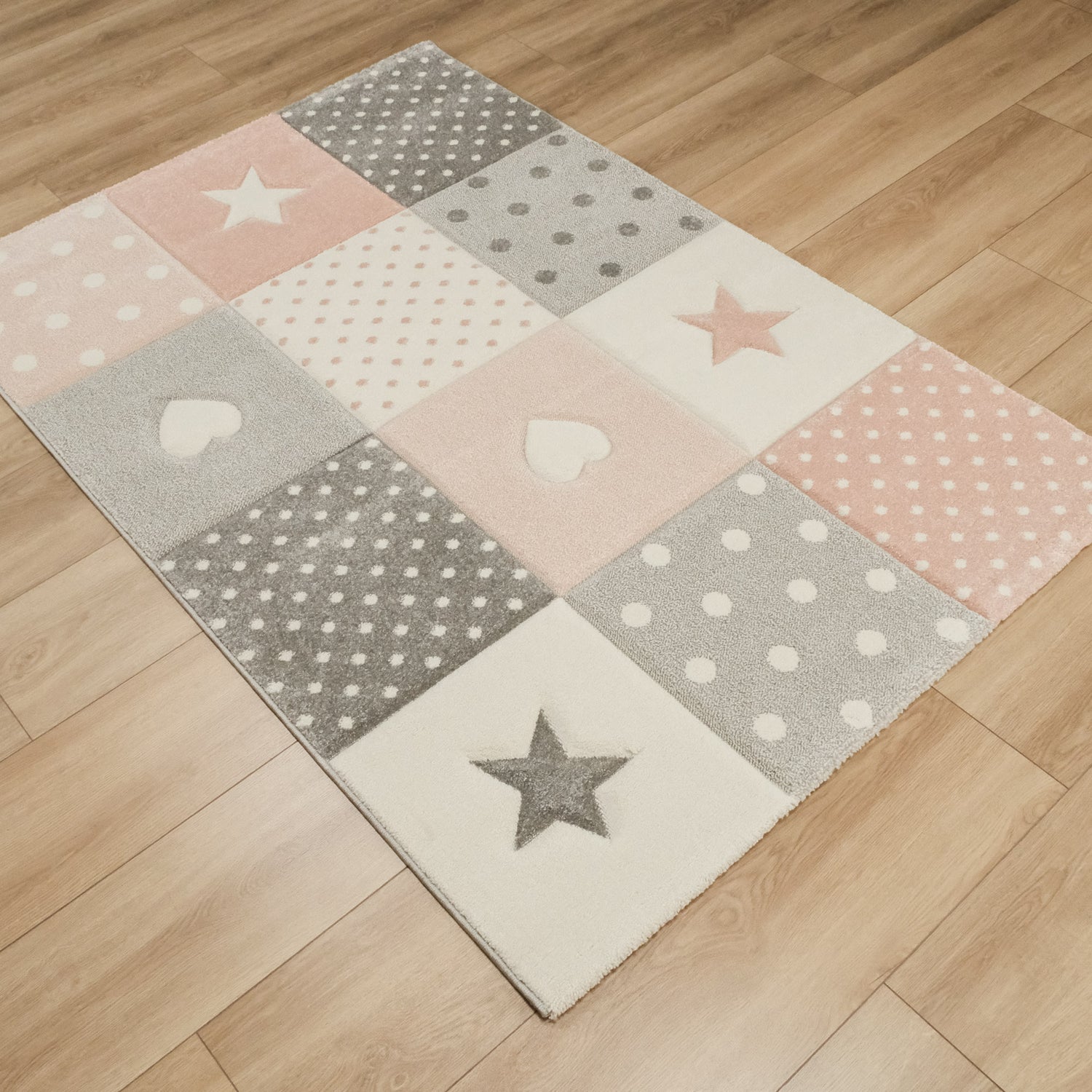 Kids Serisi Makine Dokuma Gri, Krem, Pembe Bebek ve Çocuk Odası Halısı, 120x180 cm — Halıcızade