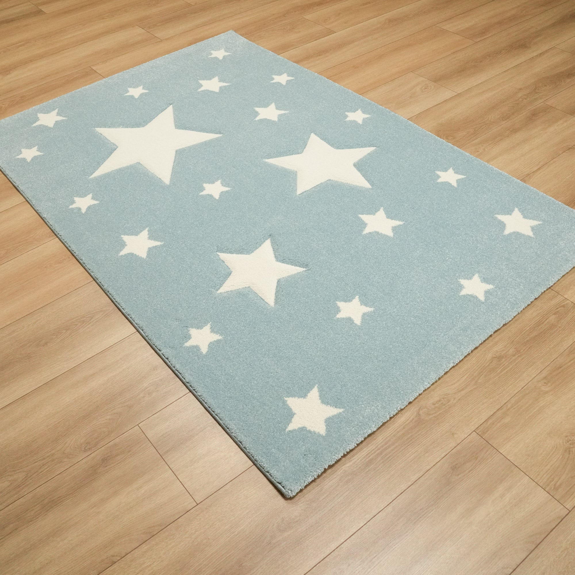 Kids Series Star Patterned Blue Carpet