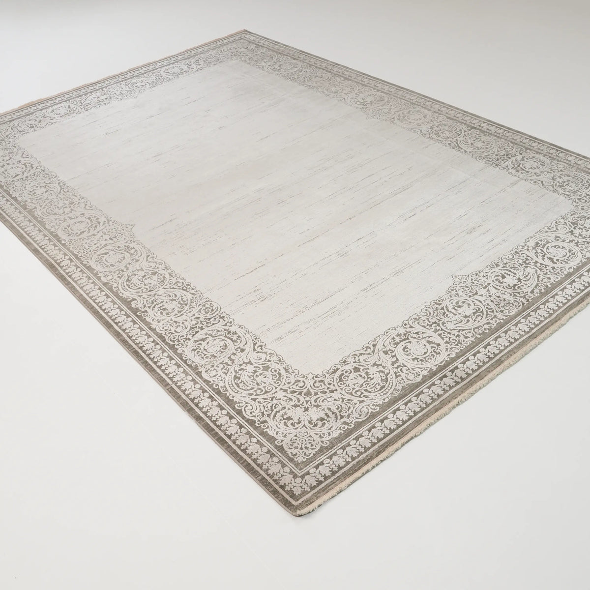 Çerçeve Desenli Viskon Gri Halı, 200x290 – 240x340 cm — Halıcızade