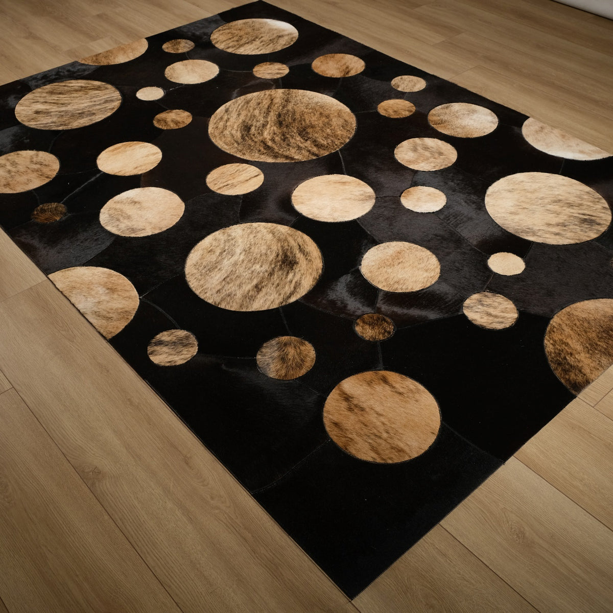 Krem Kahverengi Modern Tasarım Geometrik Desenli Deri - Post Ofis Halısı, 171x243 cm — Halıcızade