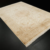 Cream Pure Silk Handwoven Classic Rug