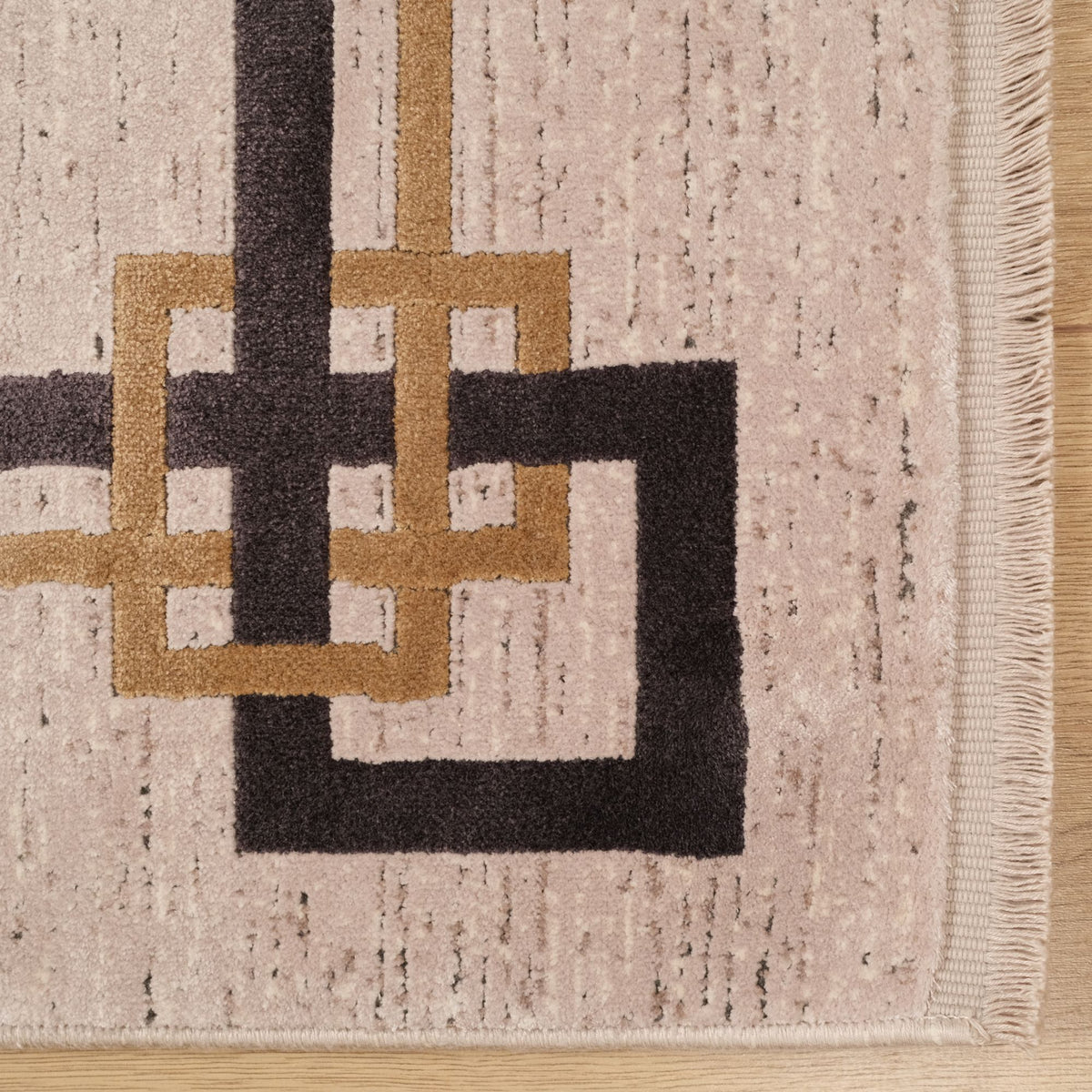 Cream Frame-Pattern Machine-Woven Viscose Rug, Lugano Series
