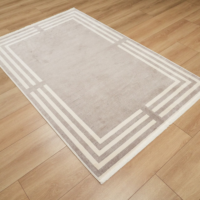 Lugano Serisi Makine Dokuma Çerçeve Desenli Viskon Gri Halı, 80x150 – 300x400 cm — Halıcızade