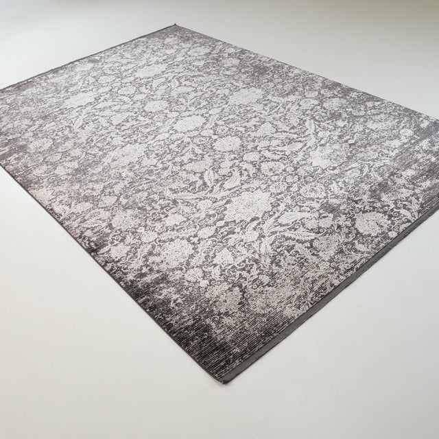 Lugano Serisi Makine Dokuma Çiçek Desenli Antrasit Halı, 80x150 – 300x400 cm — Halıcızade