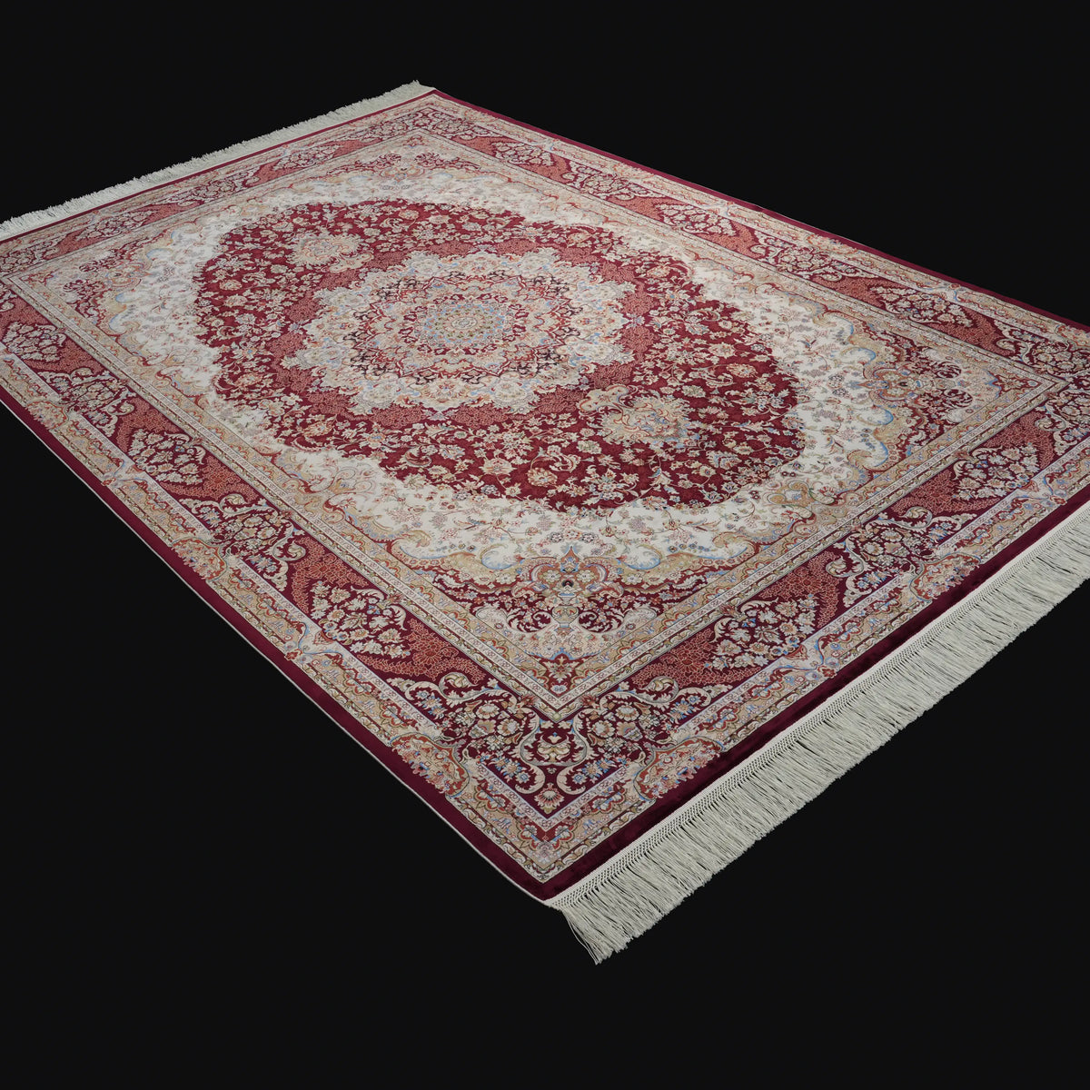 Madalyon Desenli Bordo Bambu Viskon Halı, 200x290 cm — Halıcızade