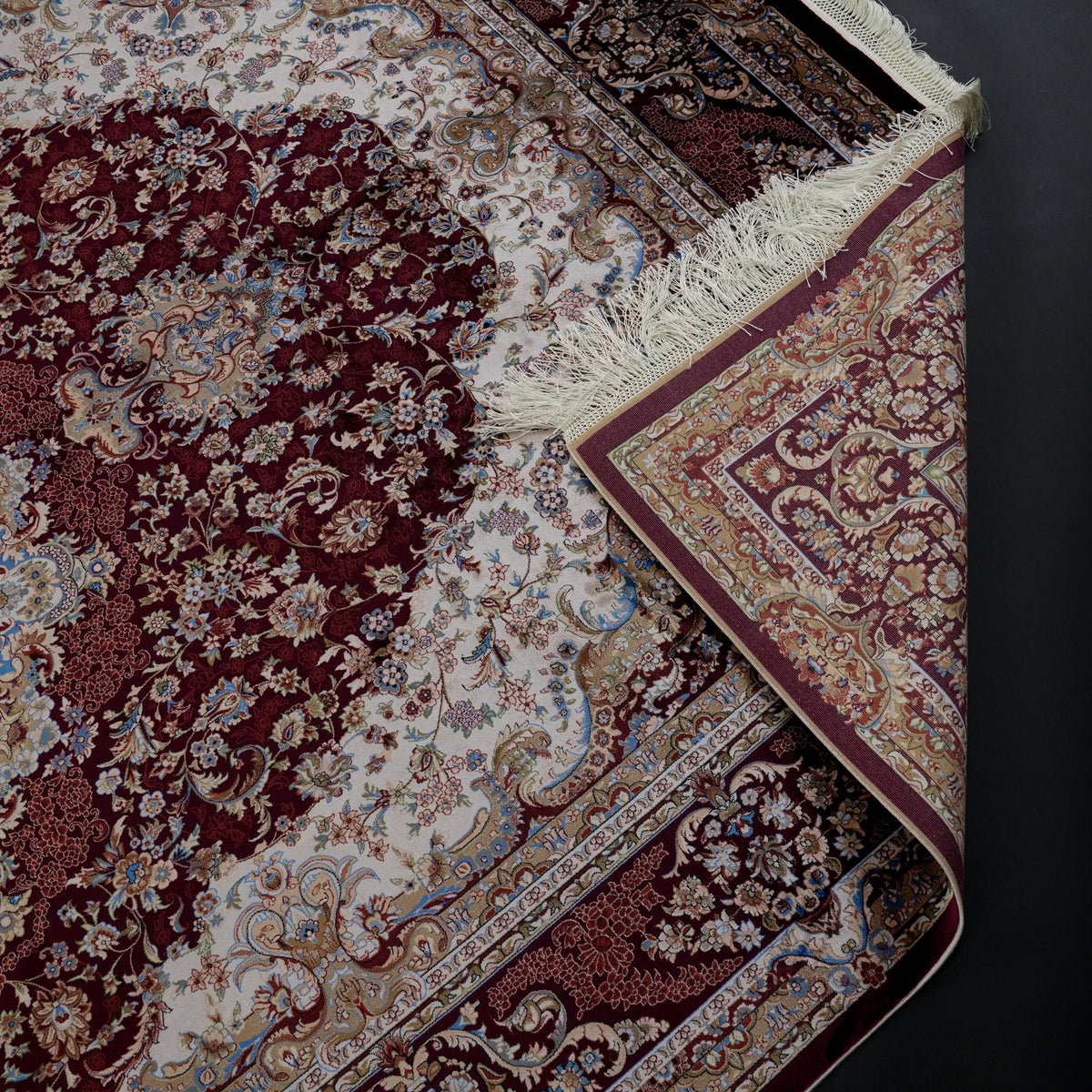 Burgundy Medallion Machine-Woven Bamboo Viscose Rug — medallion