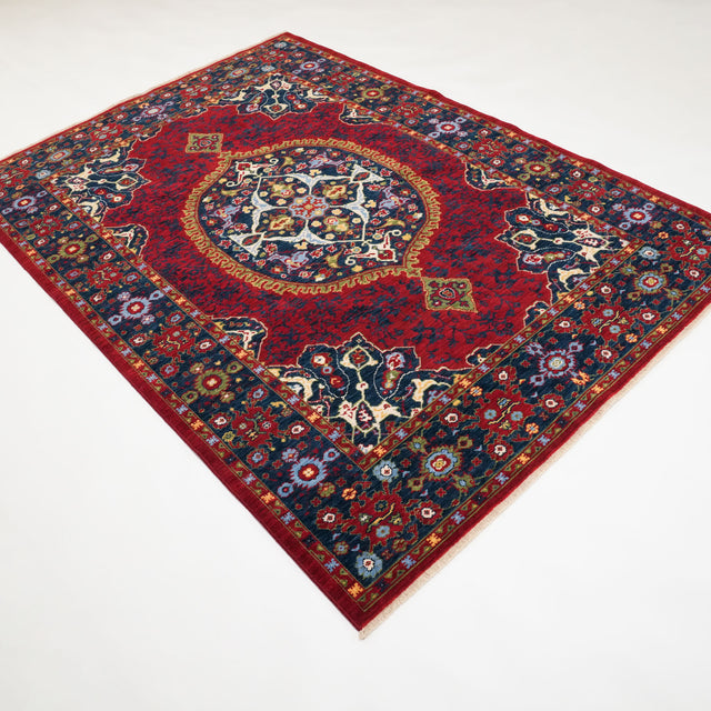 Tempus Serisi Madalyon Desenli Kırmızı Yün Tezgah Dokuma Halı, 160x230 – 300x400 cm — Halıcızade