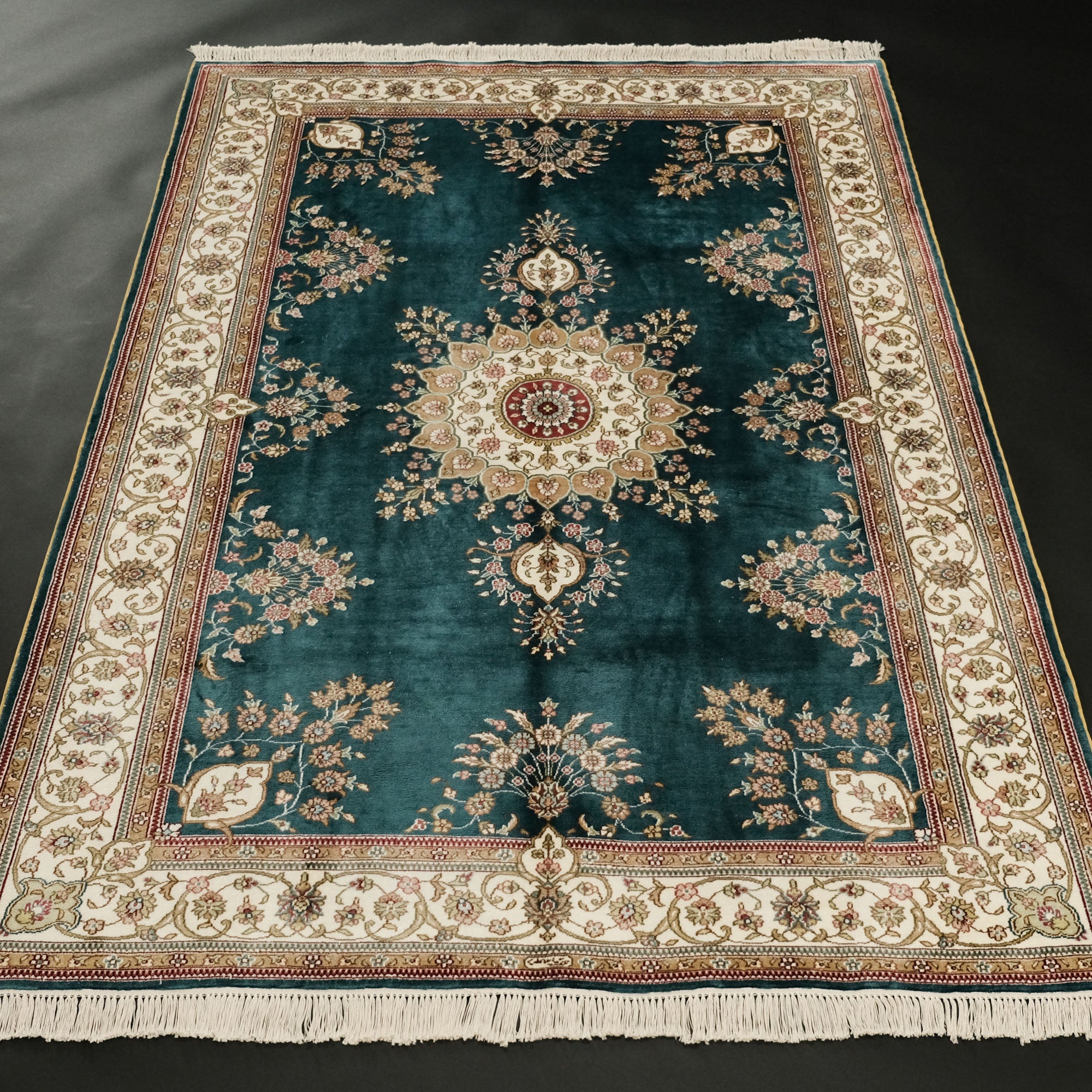 Medallion Design Blue Hand Woven Silk Carpet