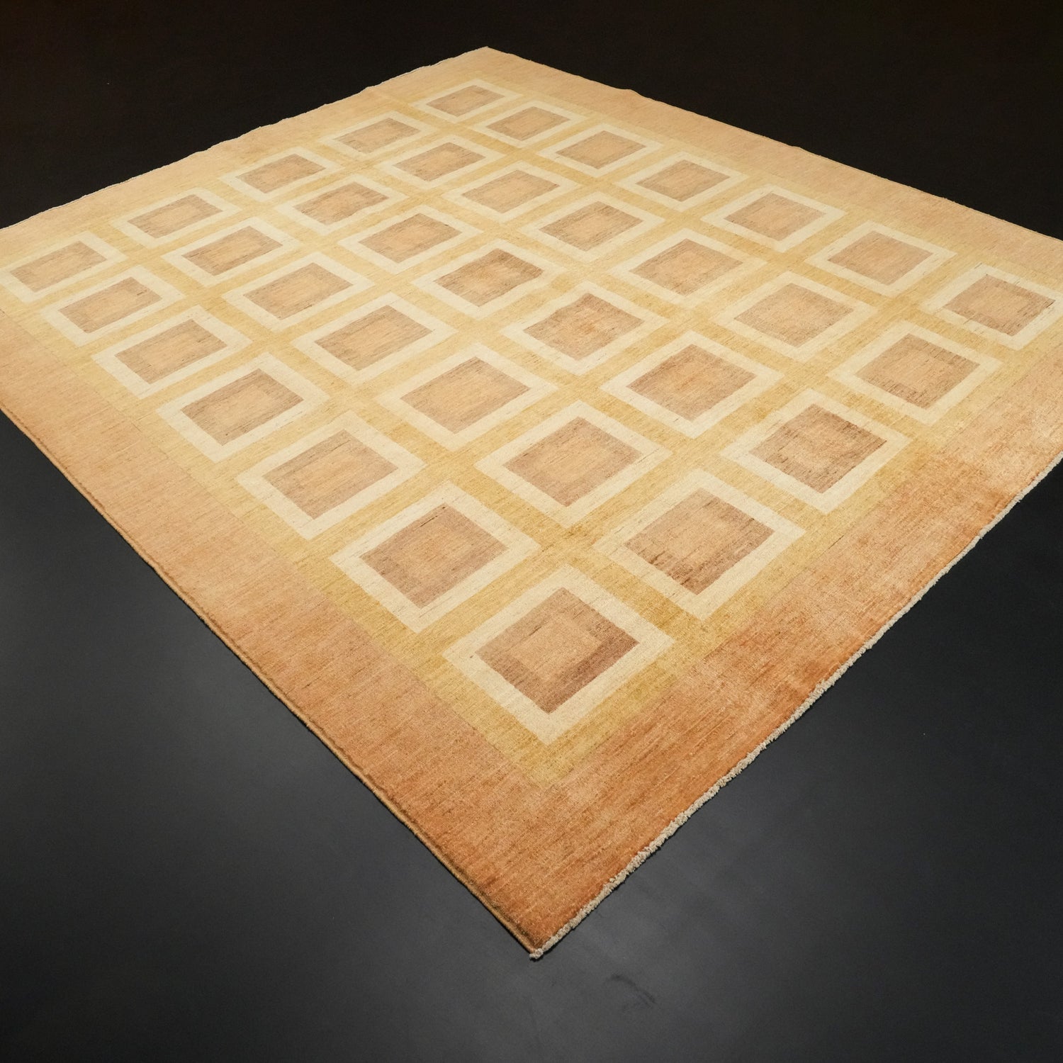 Mahal Serisi El Dokuma Geometrik Desenli Kahverengi Yün Halı, 249x295 cm — Halıcızade