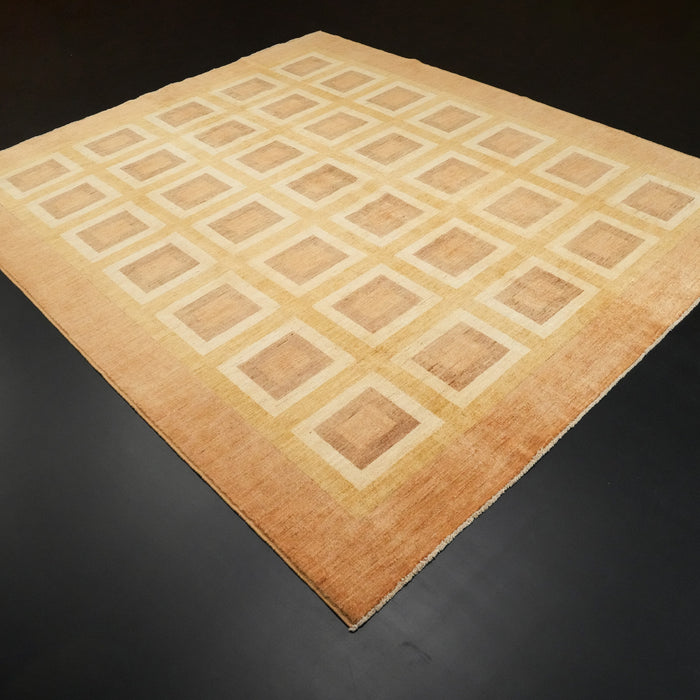 Mahal Serisi El Dokuma Geometrik Desenli Kahverengi Yün Halı, 249x295 cm — Halıcızade