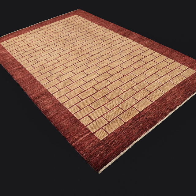 Mahal Serisi El Dokuma Geometrik Desenli Krem/Bordo Halı, 177x271 cm — Halıcızade