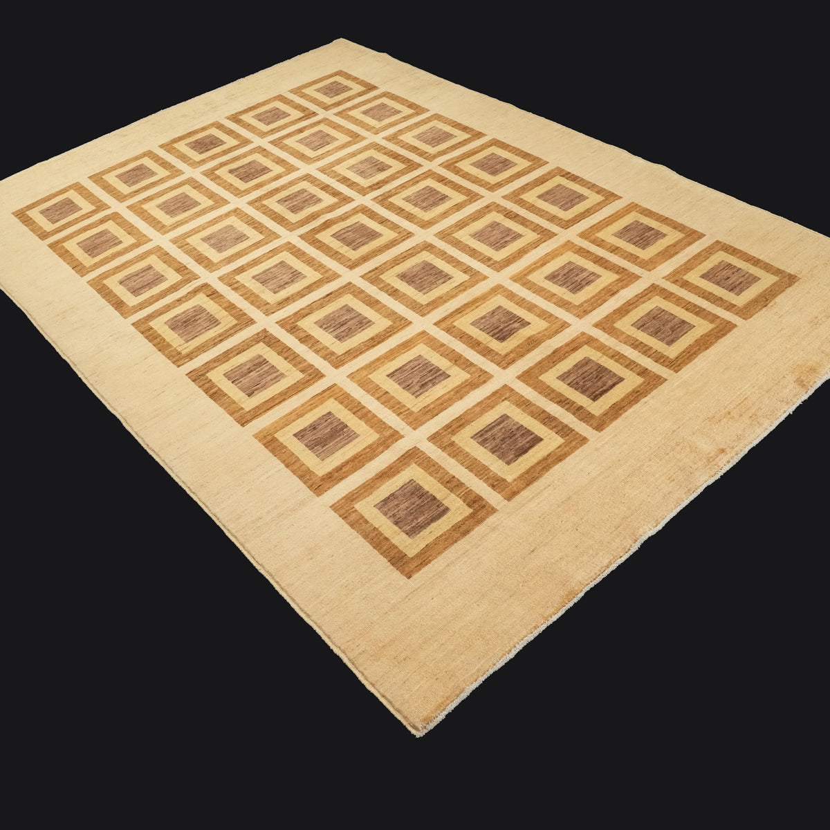 Cream Geometric Handwoven Wool Rug, Mahal Series, 182x260 cm — Halıcızade